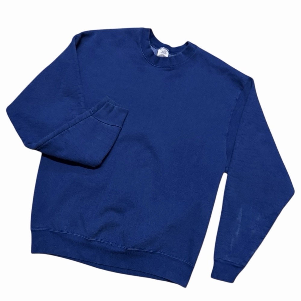 Munsingwear VTG 90's Made in USA Heavy Cotton Blank Crewneck‎ Sweater Blue READ